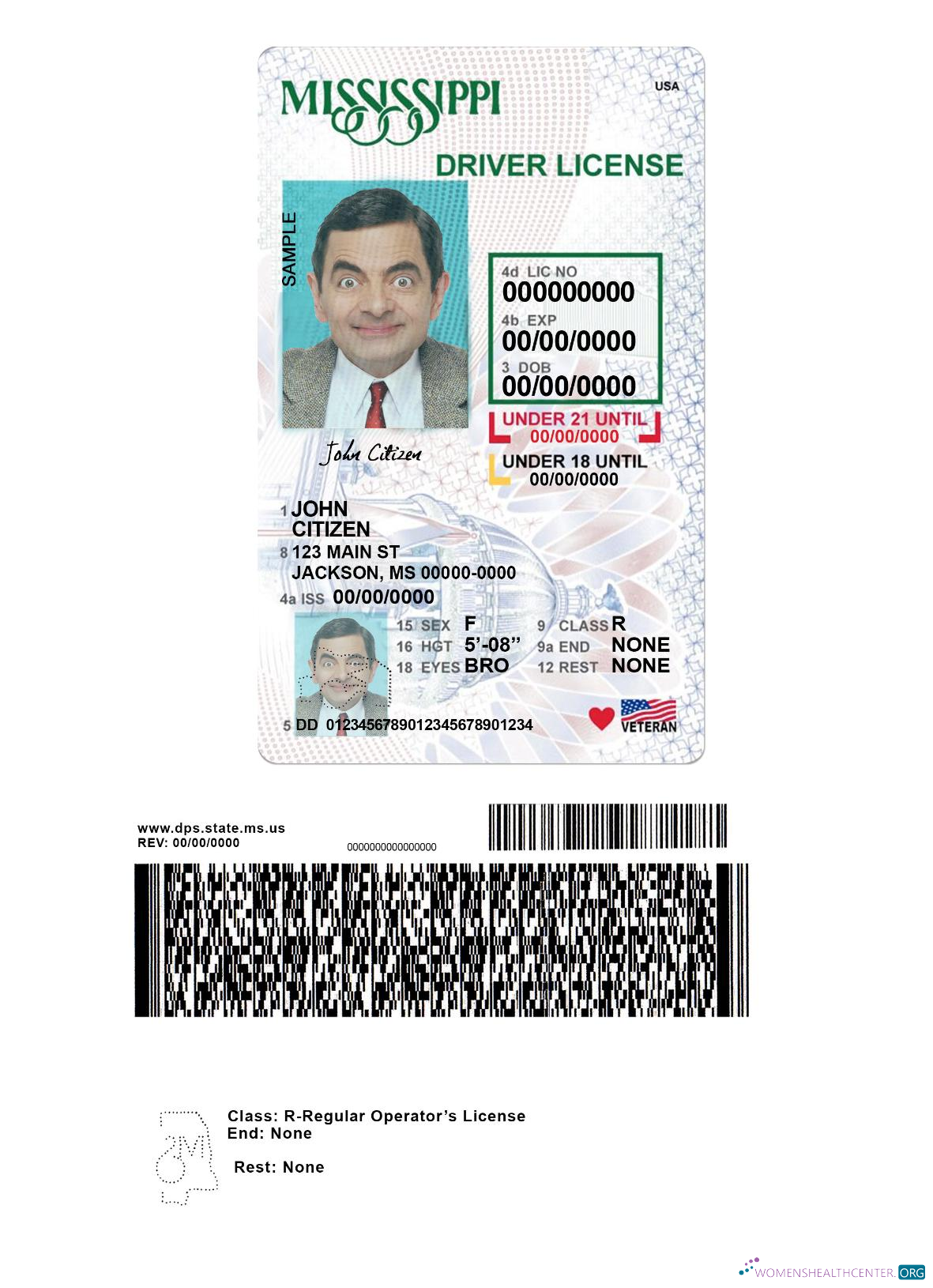 download USA Mississippi driving license under 21